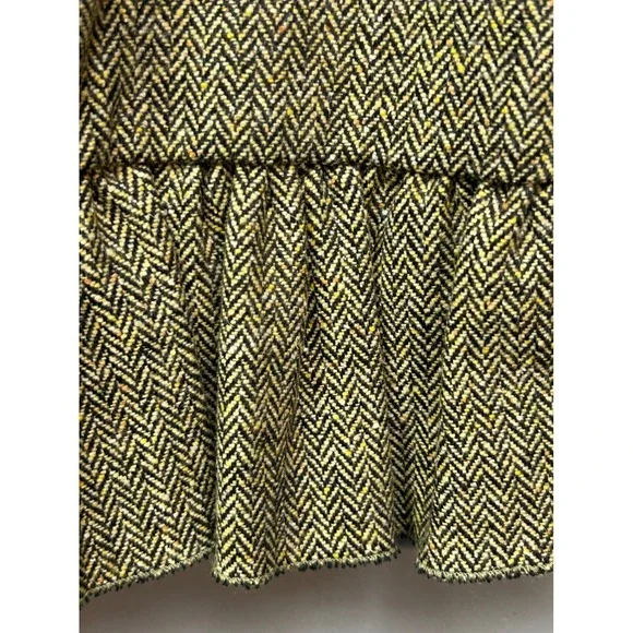 Anna Risca Skirt Womens Medium Green Tweed Herringbone Ruffle Hem Mini Academia - Picture 7 of 9